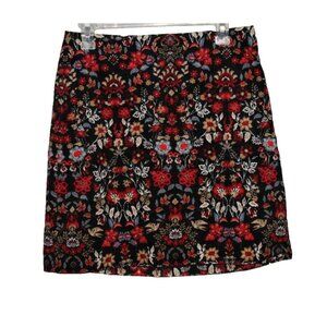 Loft Corduroy Mini Skirt Black Red Blue Floral SIze 4 Lined
